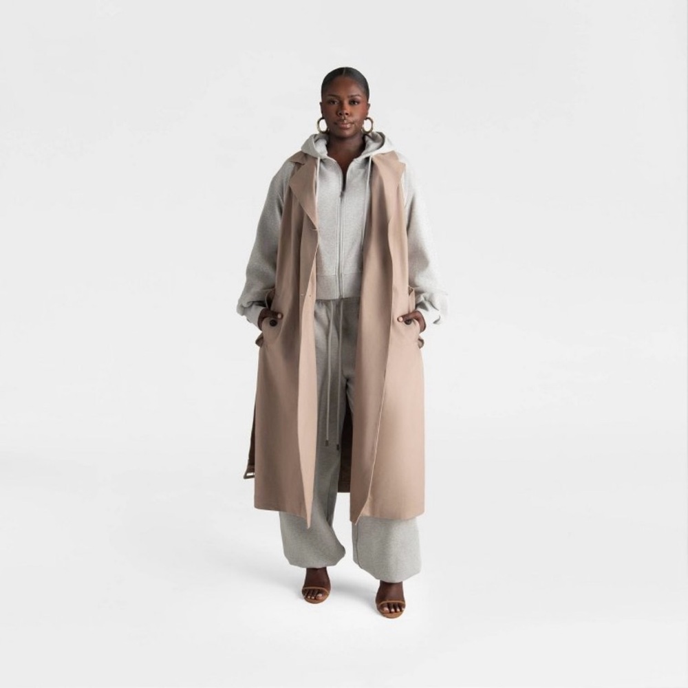 NWT KBB by Kahlana The Sweatshirt Trench Coat - Khaki/Heather Gray XXL